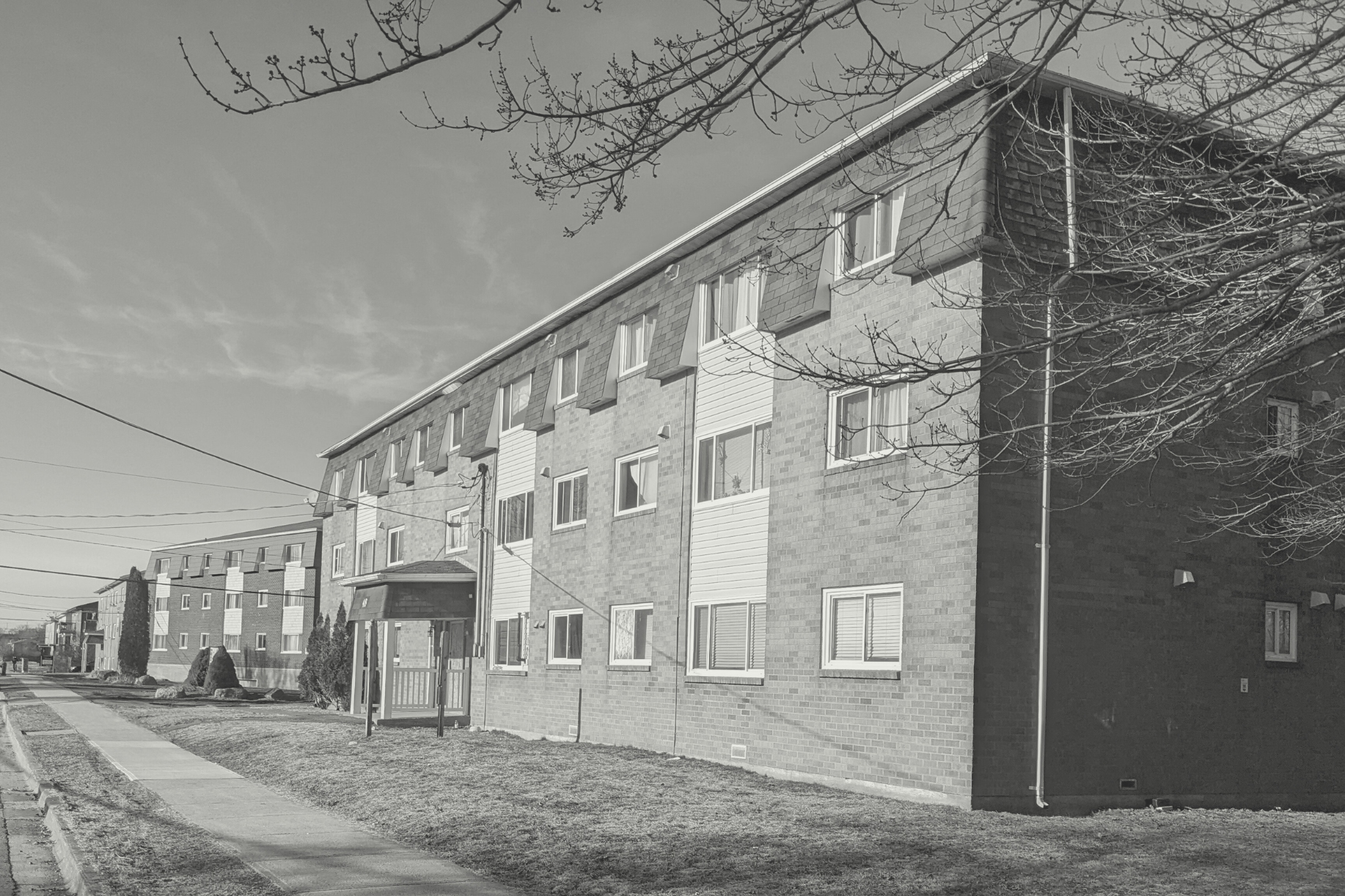 A row of affordable low-rise apartment buildings in Spryfield, Halifax.